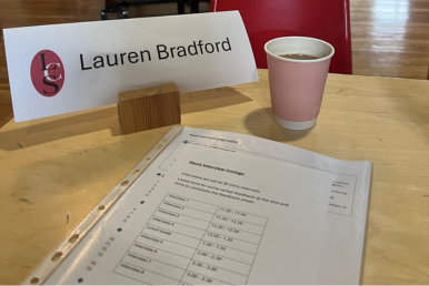Lauren Bradford’s interview station with schedule papers at Littleover School’s mock interview day.