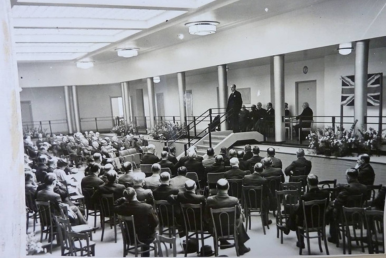 Black and white image of students and railway staff attending training at the Derby Conference Centre